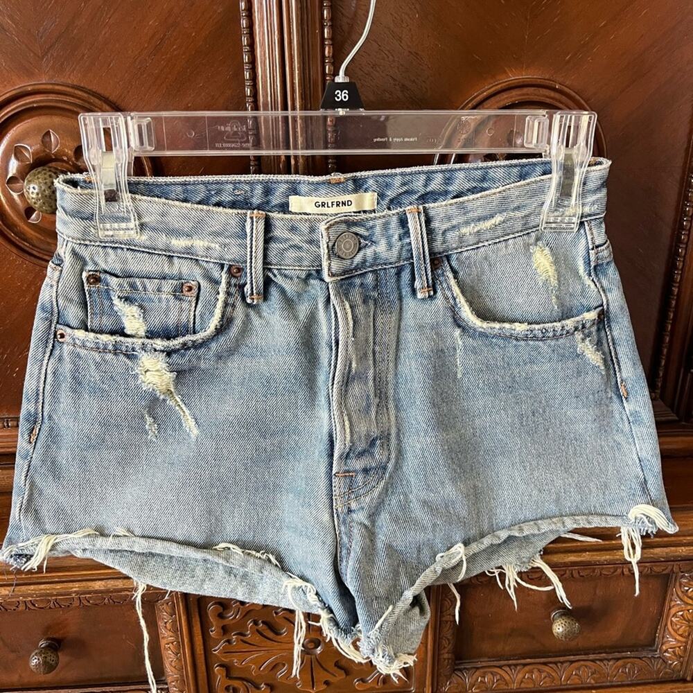 GRLFRND Cindy High-Rise Button Fly Cut Off Boho Beachy Western Denim Shorts